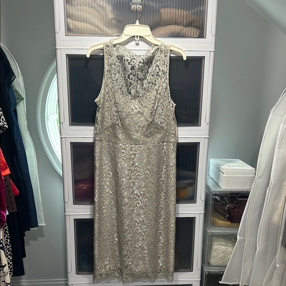 BCBGMaxAzria Silver Gold Sequin Sheath Dress